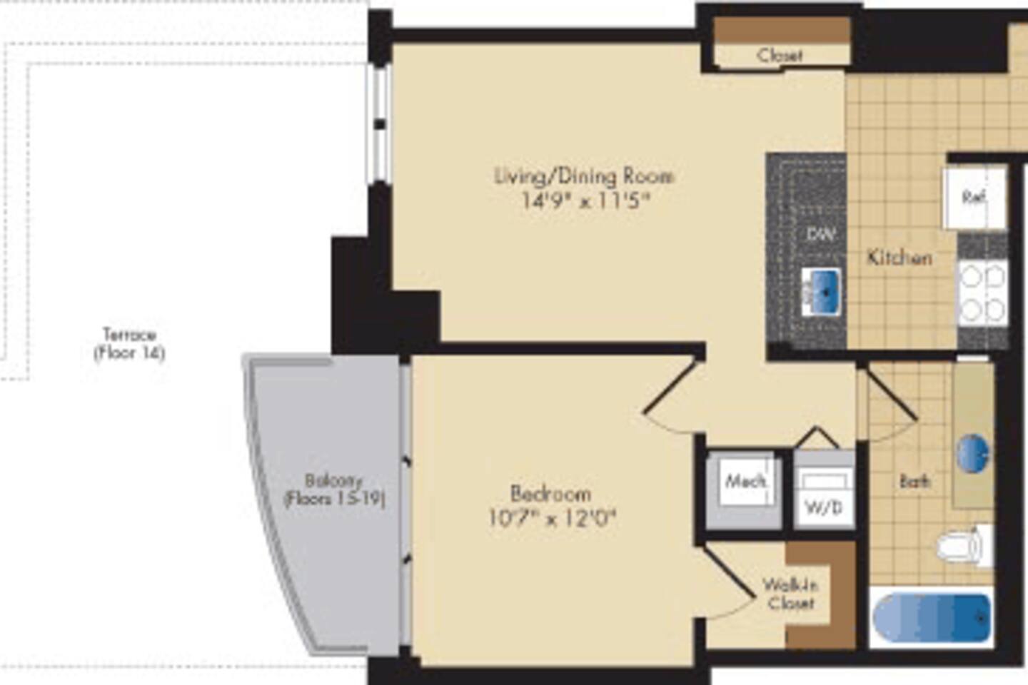 Floorplan diagram for Wilson, showing 1 bedroom