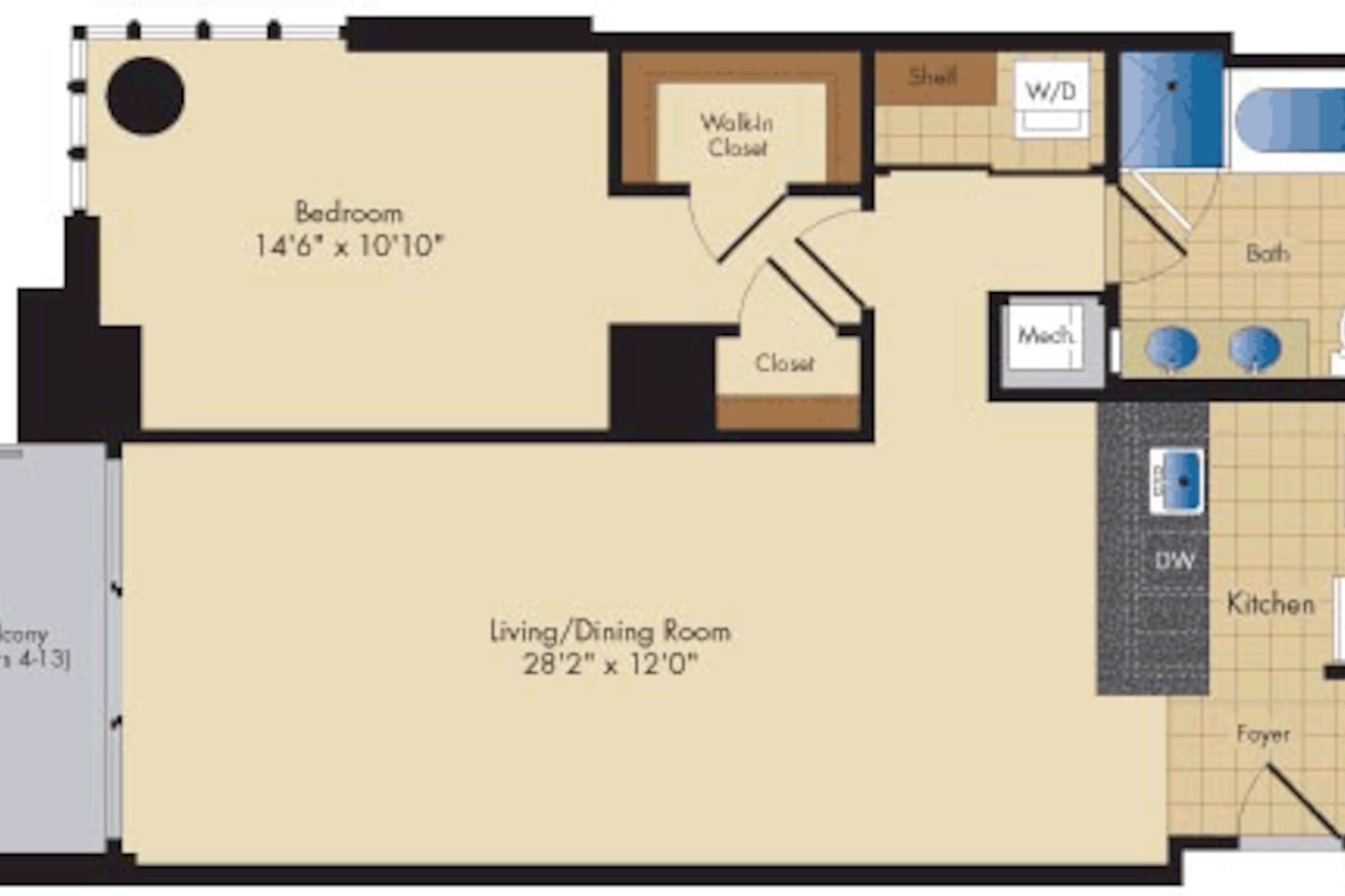 Floorplan diagram for Washington, showing 1 bedroom
