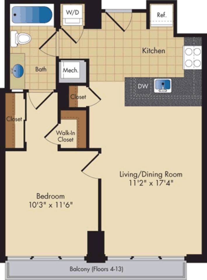 Floorplan diagram for Randolf, showing 1 bedroom