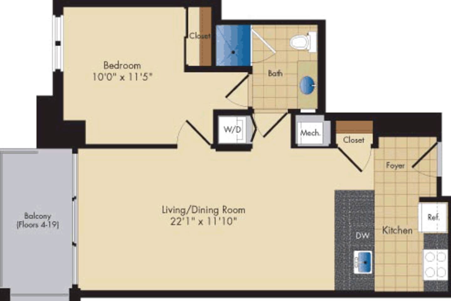 Floorplan diagram for Pollard, showing 1 bedroom