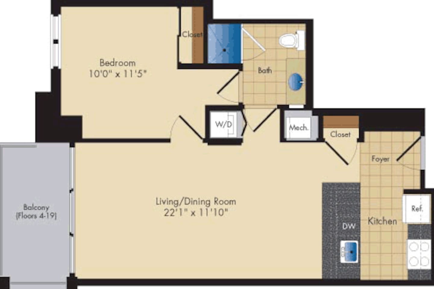 Floorplan diagram for Pollard, showing 1 bedroom