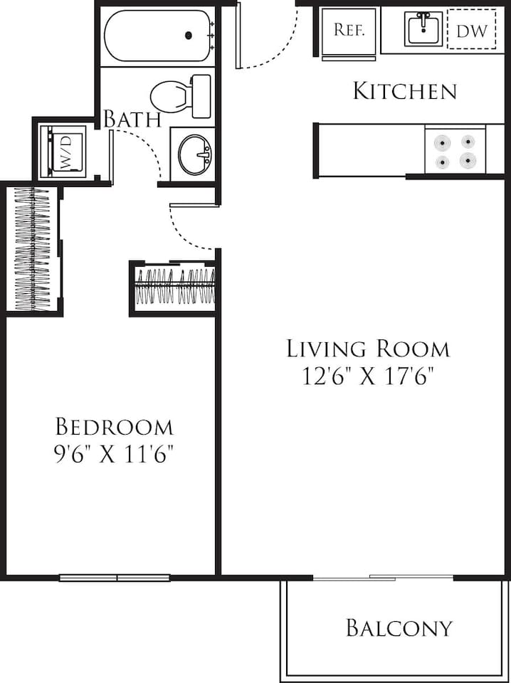 Floorplan diagram for 1 Bedroom B, showing 1 bedroom