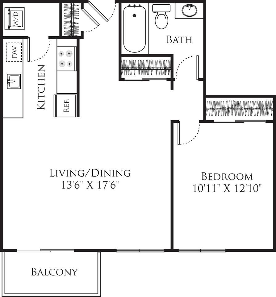Floorplan diagram for 1 Bedroom D, showing 1 bedroom