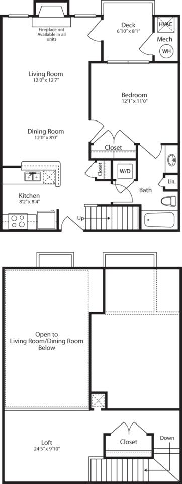 Floorplan diagram for The Devon with Loft, showing 1 bedroom