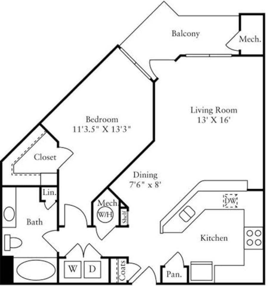 Floorplan diagram for 1 Bedroom C, showing 1 bedroom