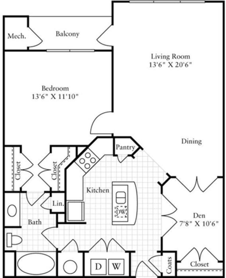 Floorplan diagram for 1 Bedroom F, showing 1 bedroom