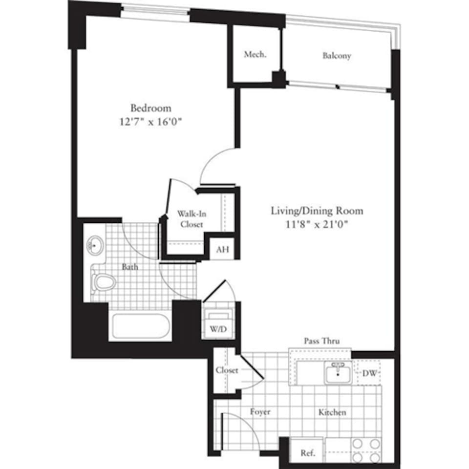 Floorplan diagram for 1 Bedroom C, showing 1 bedroom
