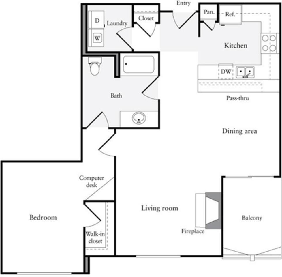 Floorplan diagram for 1 Bedroom F, showing 1 bedroom