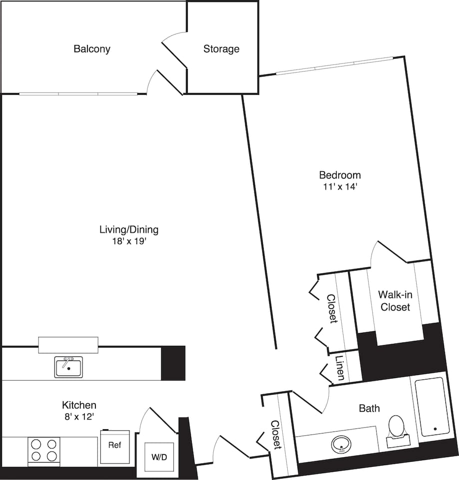 Floorplan diagram for 1 Bedroom M 27th Stack, showing 1 bedroom