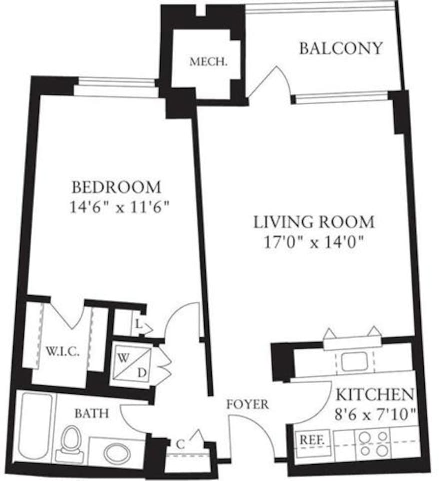 Floorplan diagram for 1 Bedroom B, showing 1 bedroom