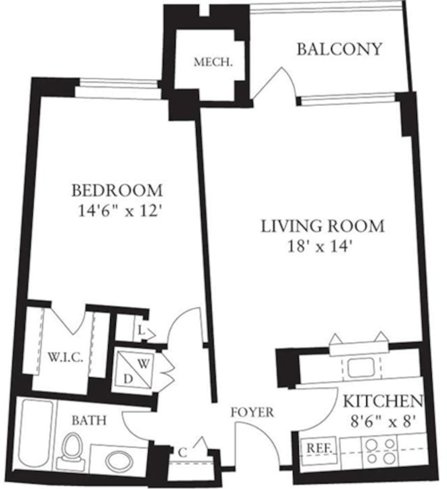 Floorplan diagram for 1 Bedroom G, showing 1 bedroom