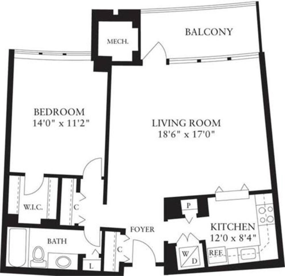 Floorplan diagram for 1 Bedroom H, showing 1 bedroom