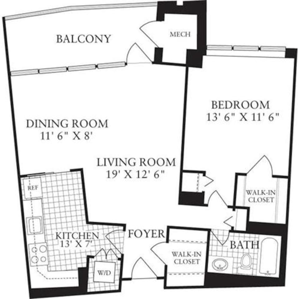 Floorplan diagram for 1 Bedroom J, showing 1 bedroom
