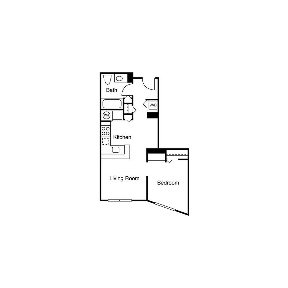 Floorplan diagram for Studio D, showing 1 bedroom