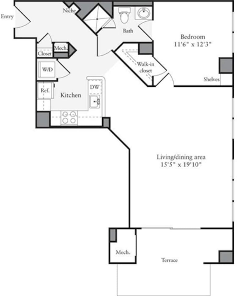 Floorplan diagram for 1 Bedroom I, showing 1 bedroom