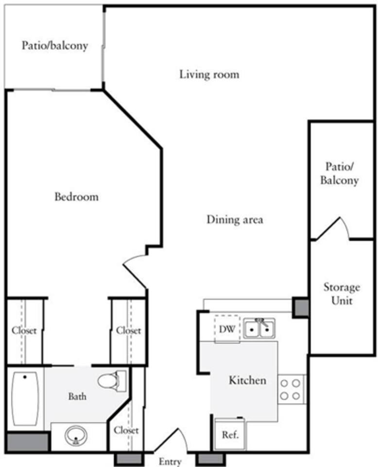 Floorplan diagram for 1 Bedroom B, showing 1 bedroom