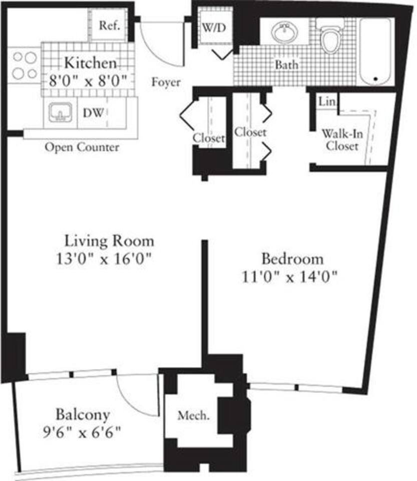 Floorplan diagram for 1 Bedroom D, showing 1 bedroom