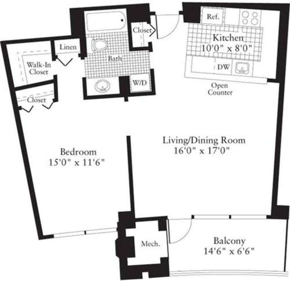 Floorplan diagram for 1 Bedroom G, showing 1 bedroom