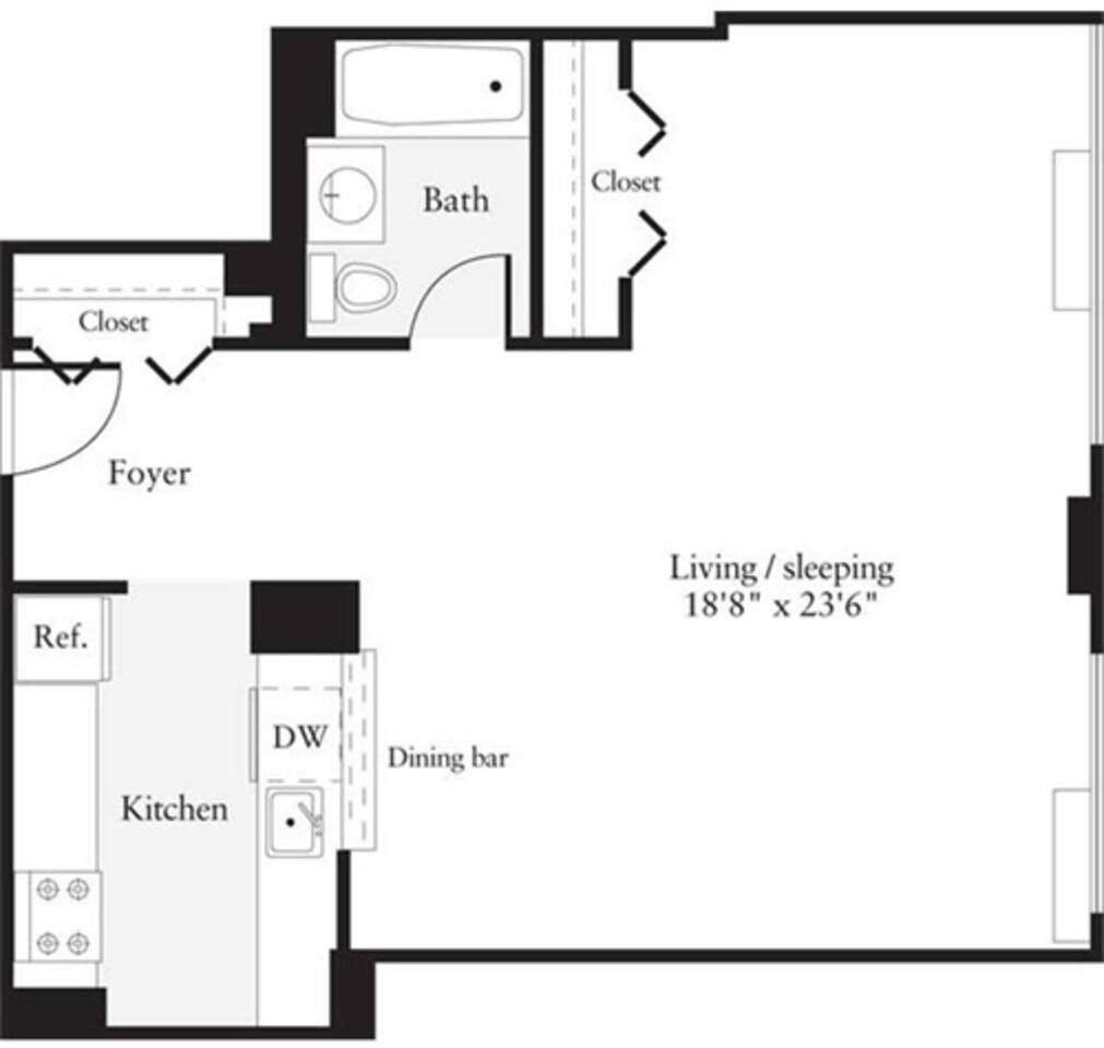 Floorplan diagram for Studio F, showing Studio