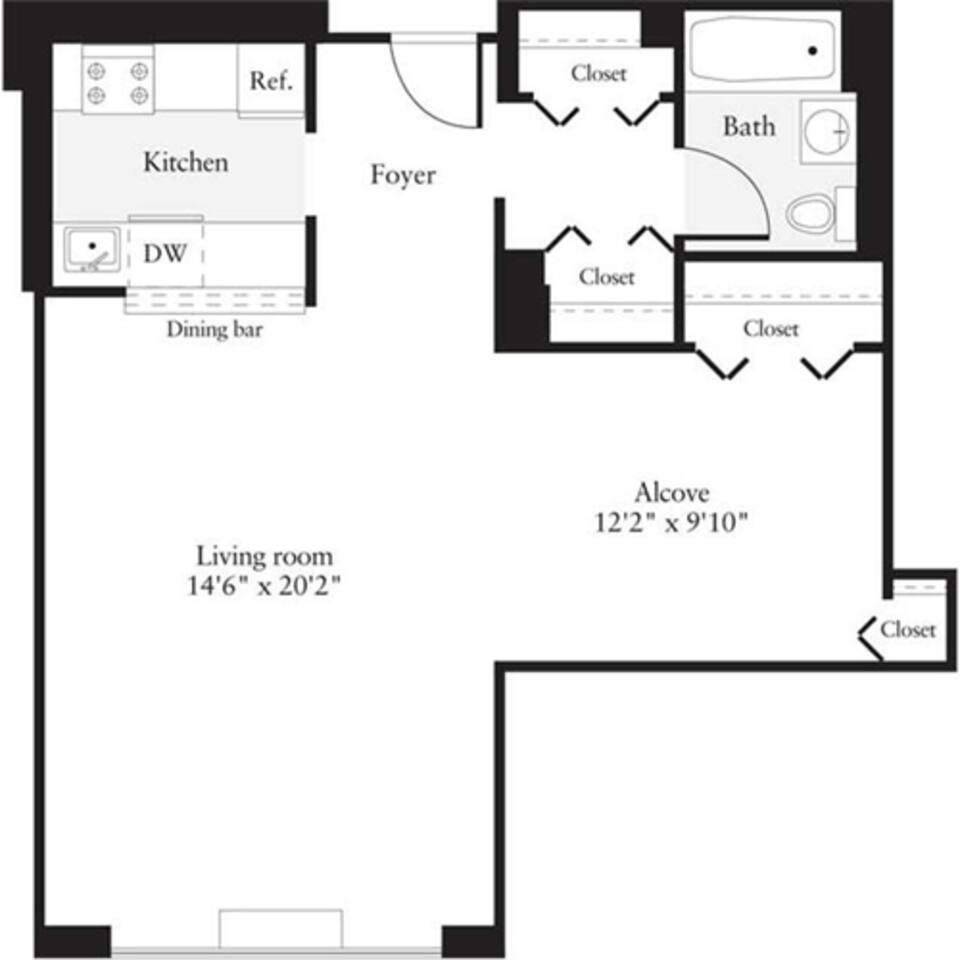 Floorplan diagram for Studio J, showing Studio