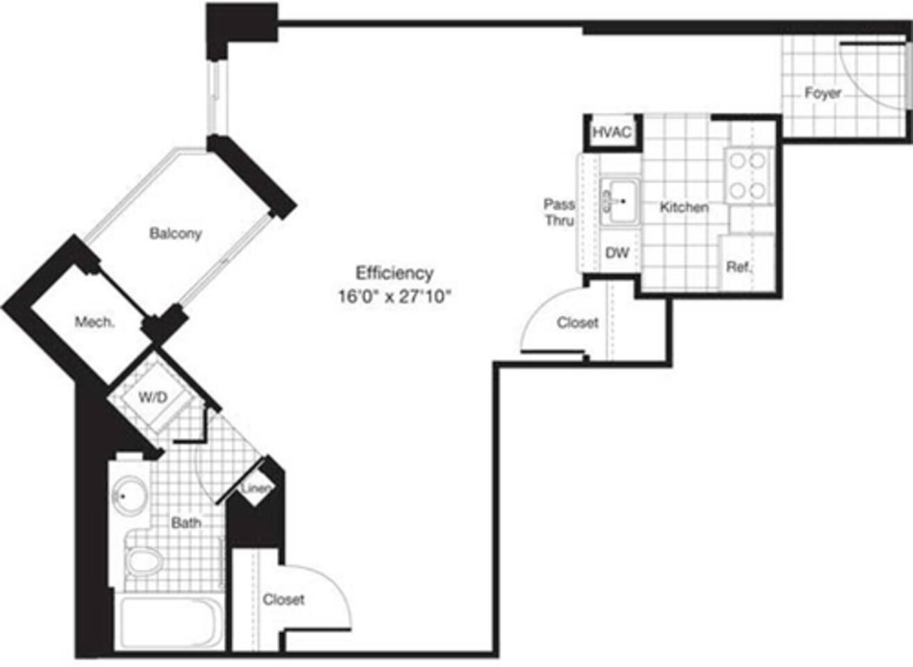 Floorplan diagram for Studio F, showing Studio