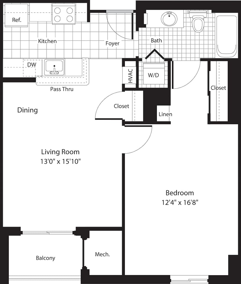Floorplan diagram for 1 Bedroom L, showing 1 bedroom