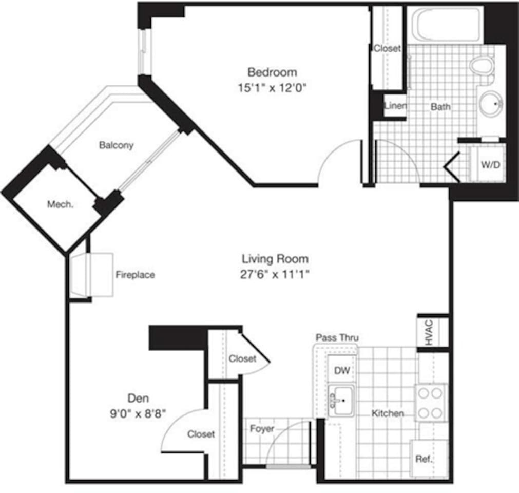 Floorplan diagram for 1 Bedroom R, showing 1 bedroom