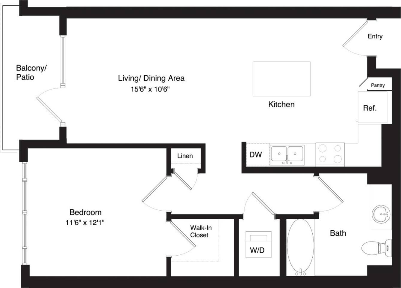 Floorplan diagram for Podium A1, showing 1 bedroom