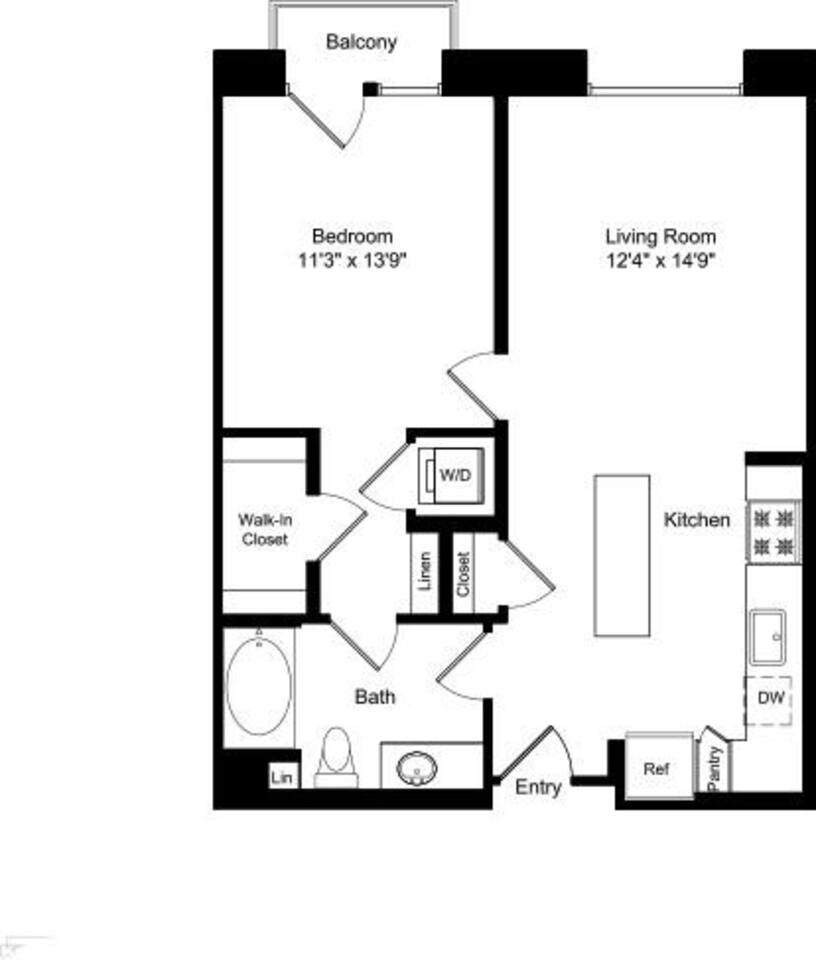 Floorplan diagram for One Bed A1 with Master Balcony, showing 1 bedroom