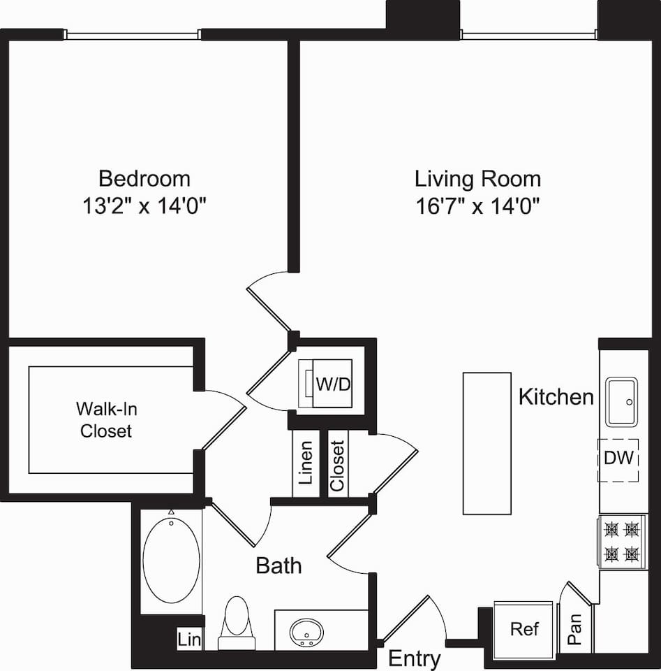 Floorplan diagram for One Bed A1C No Patio, showing 1 bedroom
