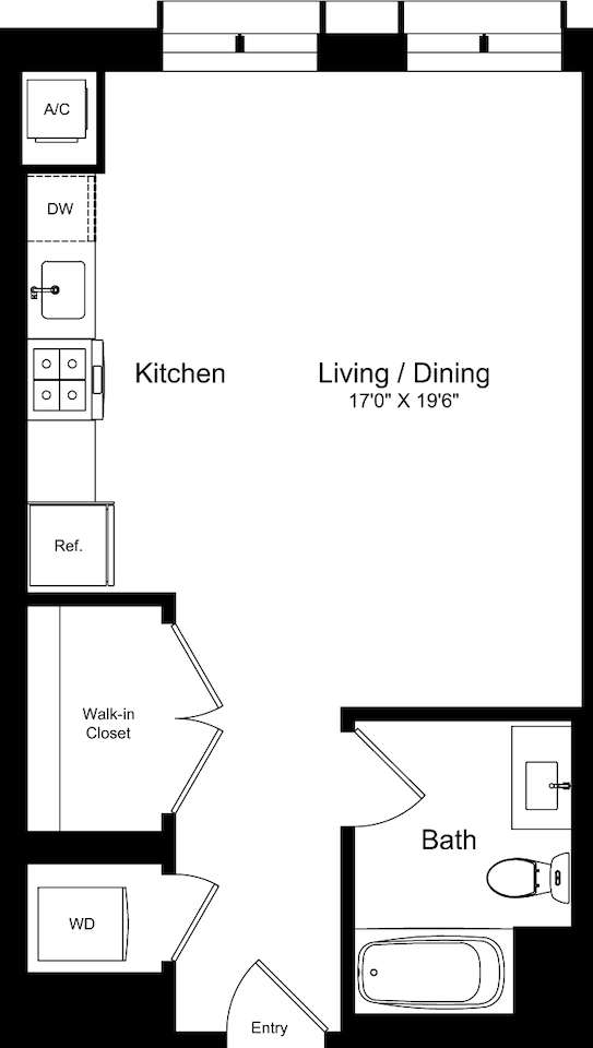 Floorplan diagram for Studio E, showing Studio