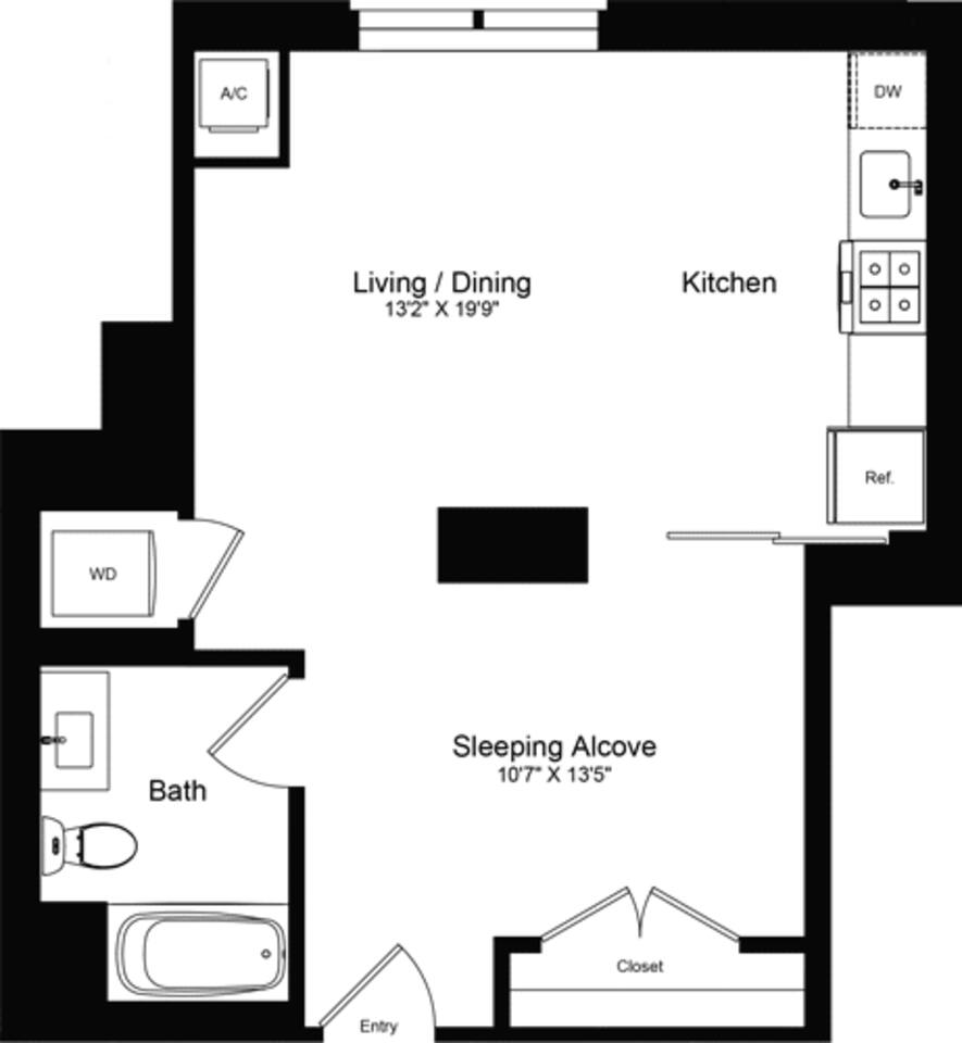 Floorplan diagram for Studio H, showing Studio