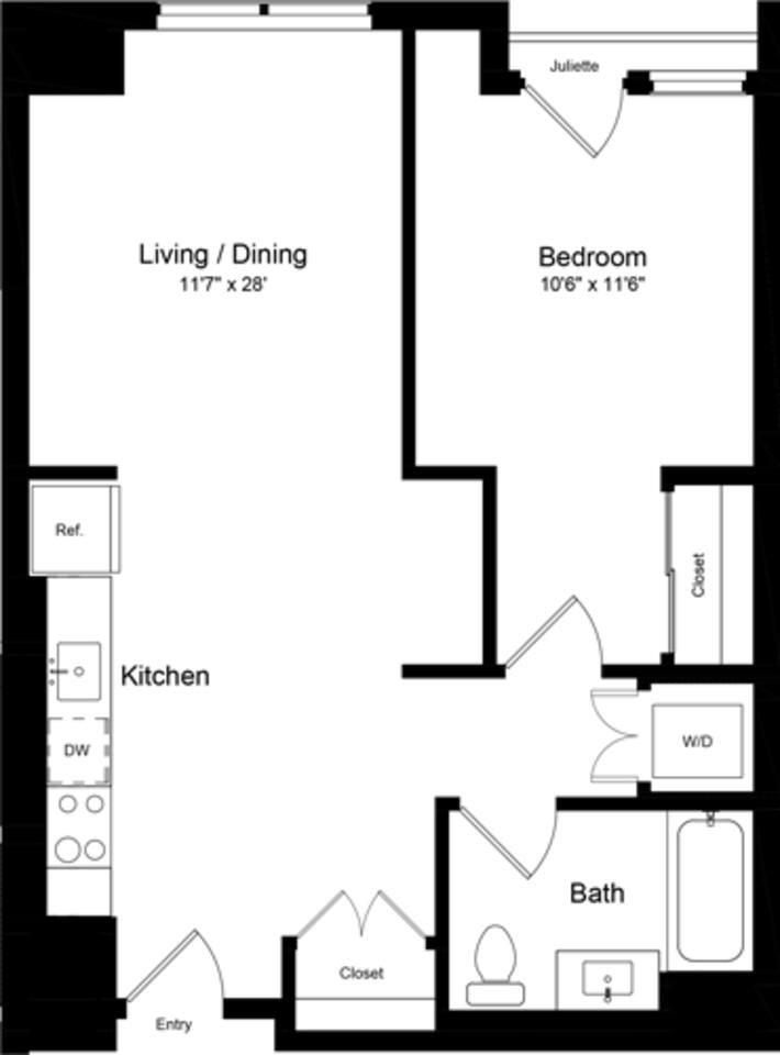 Floorplan diagram for 1 Bedroom OJ, showing 1 bedroom