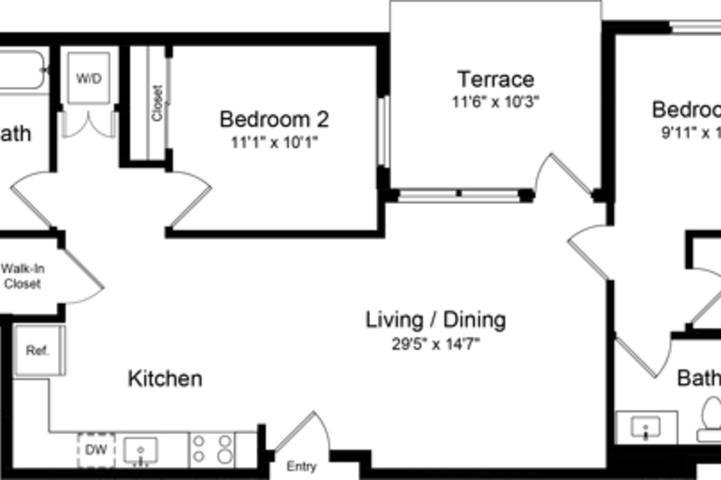 Floorplan diagram for 2 Bedroom CT, showing 2 bedroom
