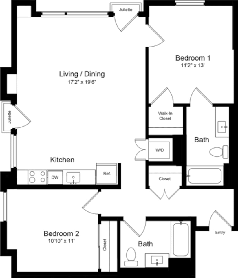Floorplan diagram for 2 Bedroom LJJ, showing 2 bedroom
