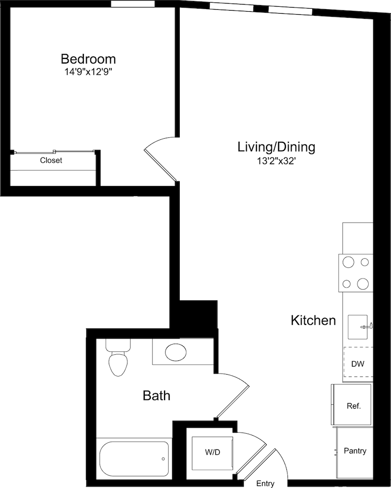 Floorplan diagram for 1B, showing 1 bedroom