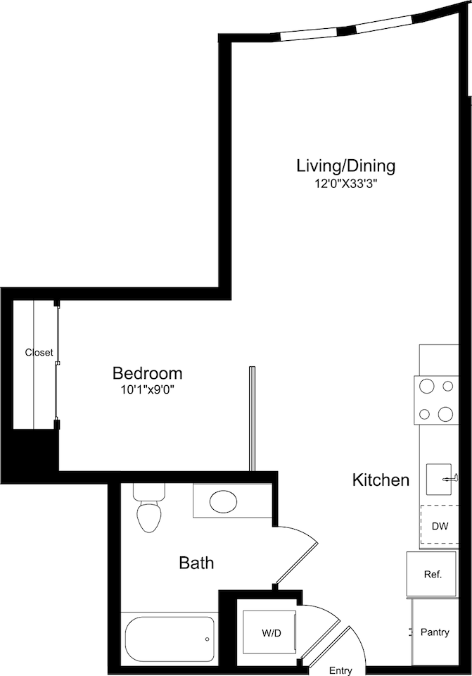 Floorplan diagram for S1 - Curved, showing Studio