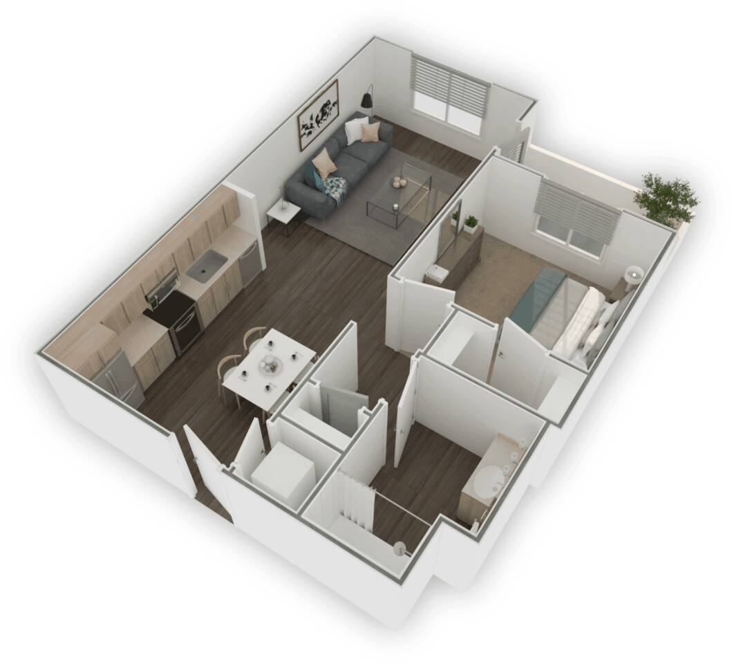 Floorplan diagram for D, showing 1 bedroom