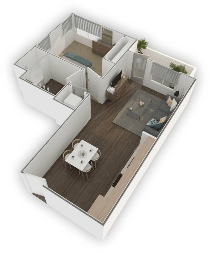 Floorplan diagram for K, showing 1 bedroom