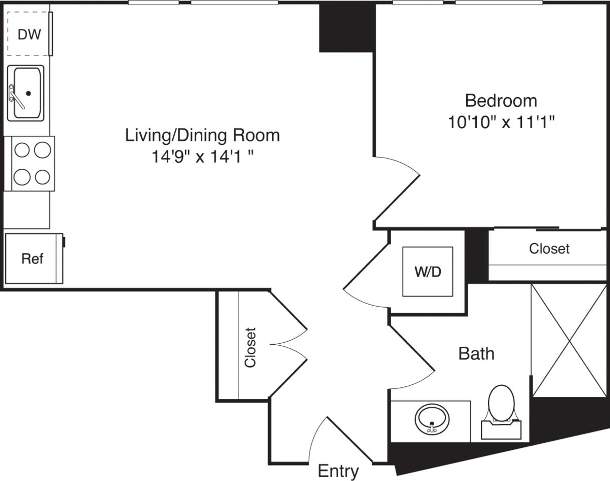 Floorplan diagram for E01, showing 1 bedroom
