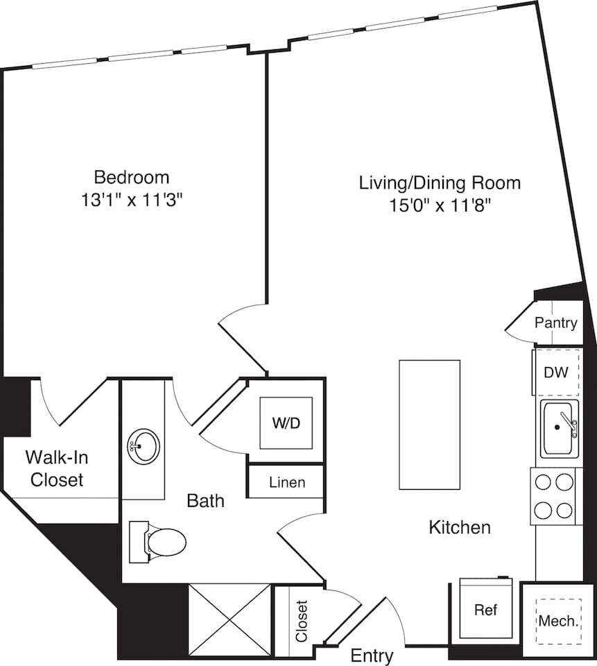 Floorplan diagram for A01, showing 1 bedroom