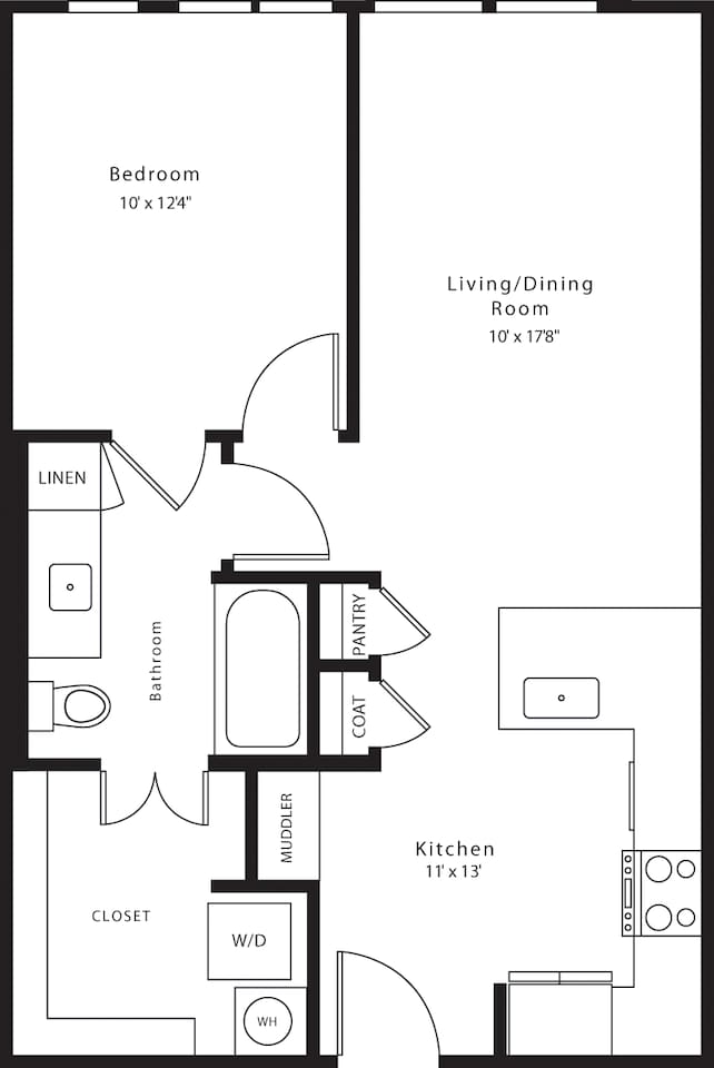 Floorplan diagram for A12, showing 1 bedroom