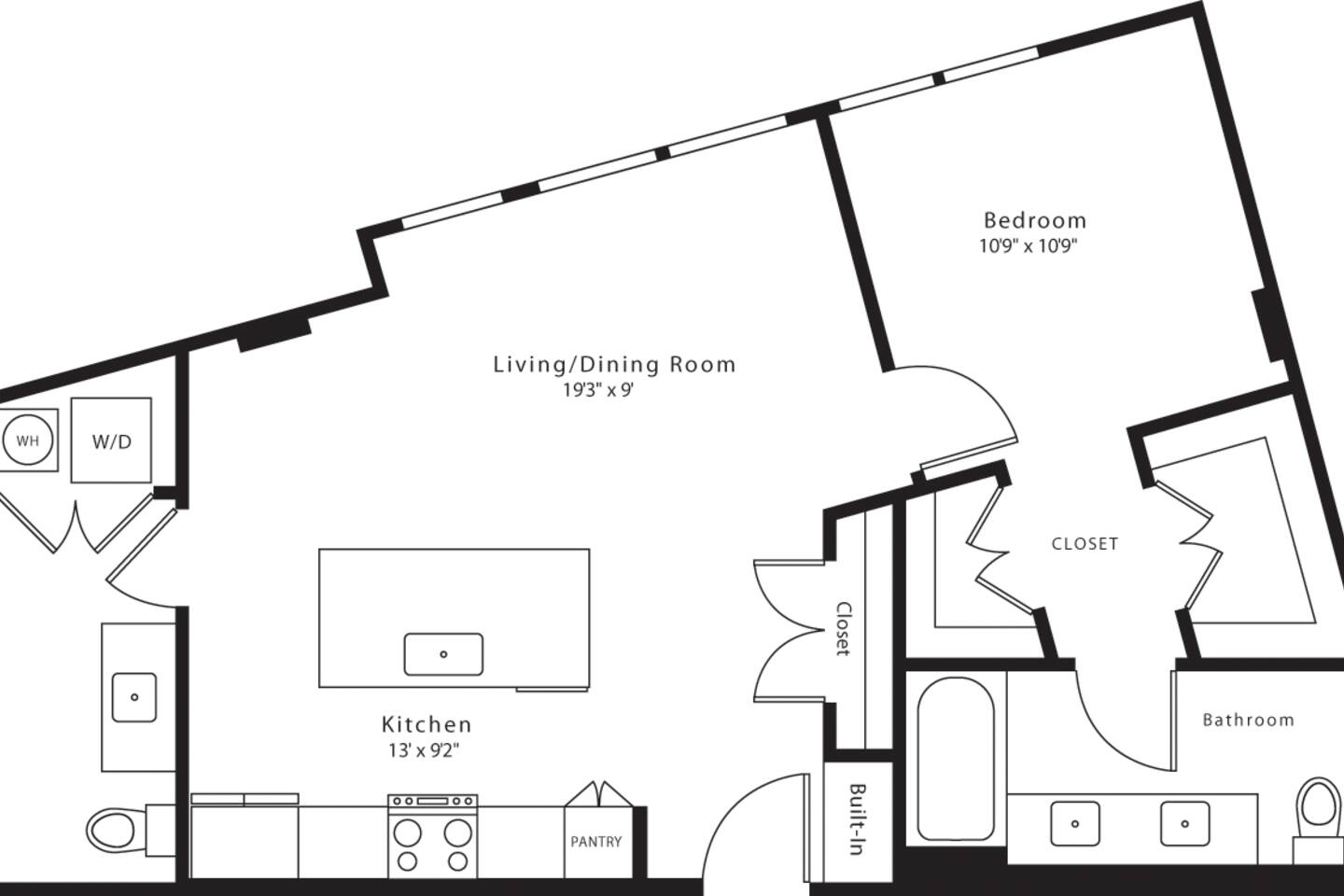 Floorplan diagram for A19, showing 1 bedroom