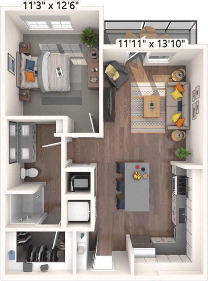 Floorplan diagram for A3, showing 1 bedroom