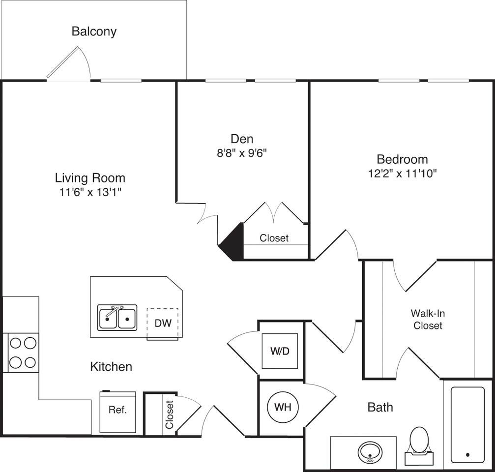 Floorplan diagram for AD1, showing 1 bedroom