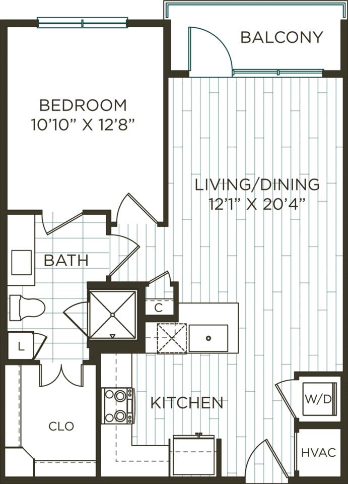 Floorplan diagram for A2, showing 1 bedroom