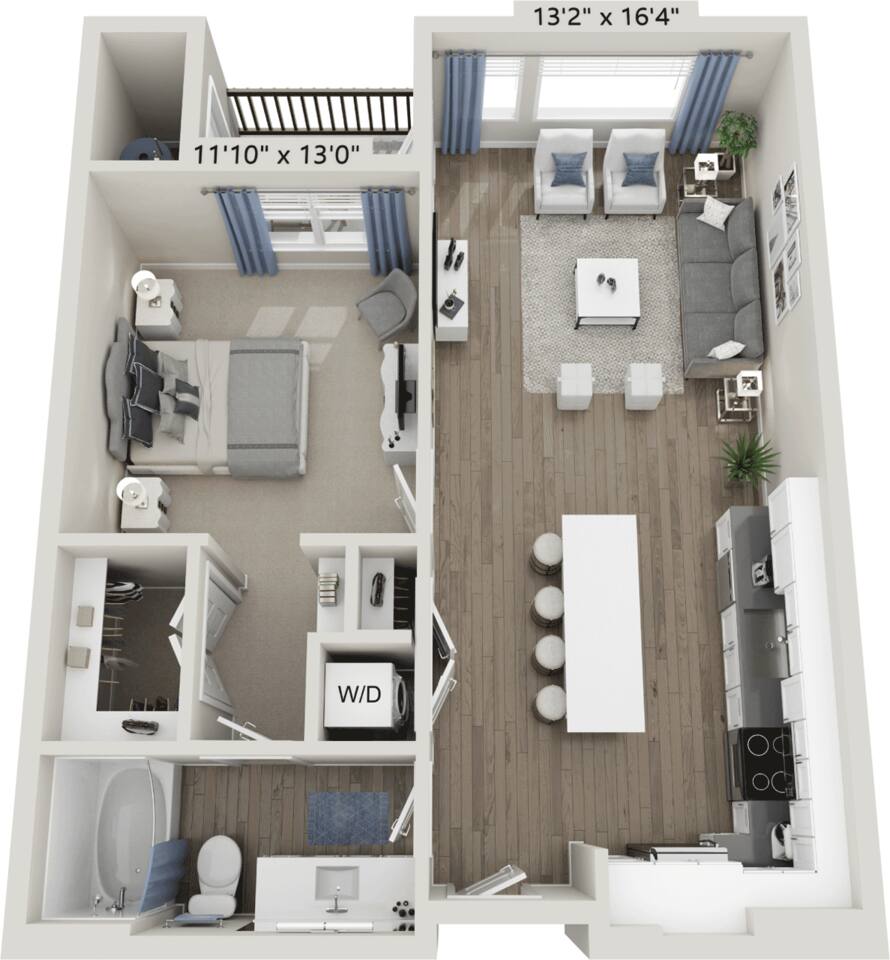 Floorplan diagram for A2 Glow, showing 1 bedroom