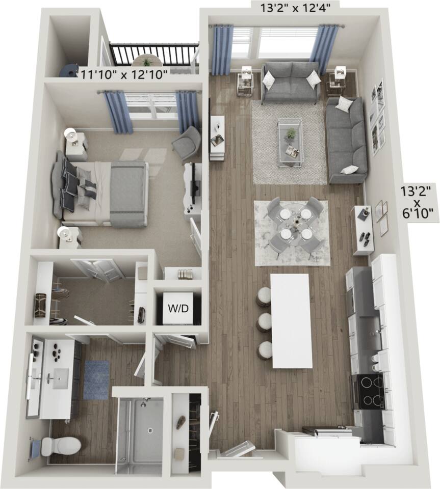 Floorplan diagram for A6 Gleam, showing 1 bedroom