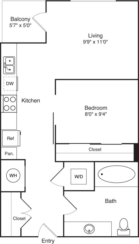 Floorplan diagram for 1A, showing 1 bedroom