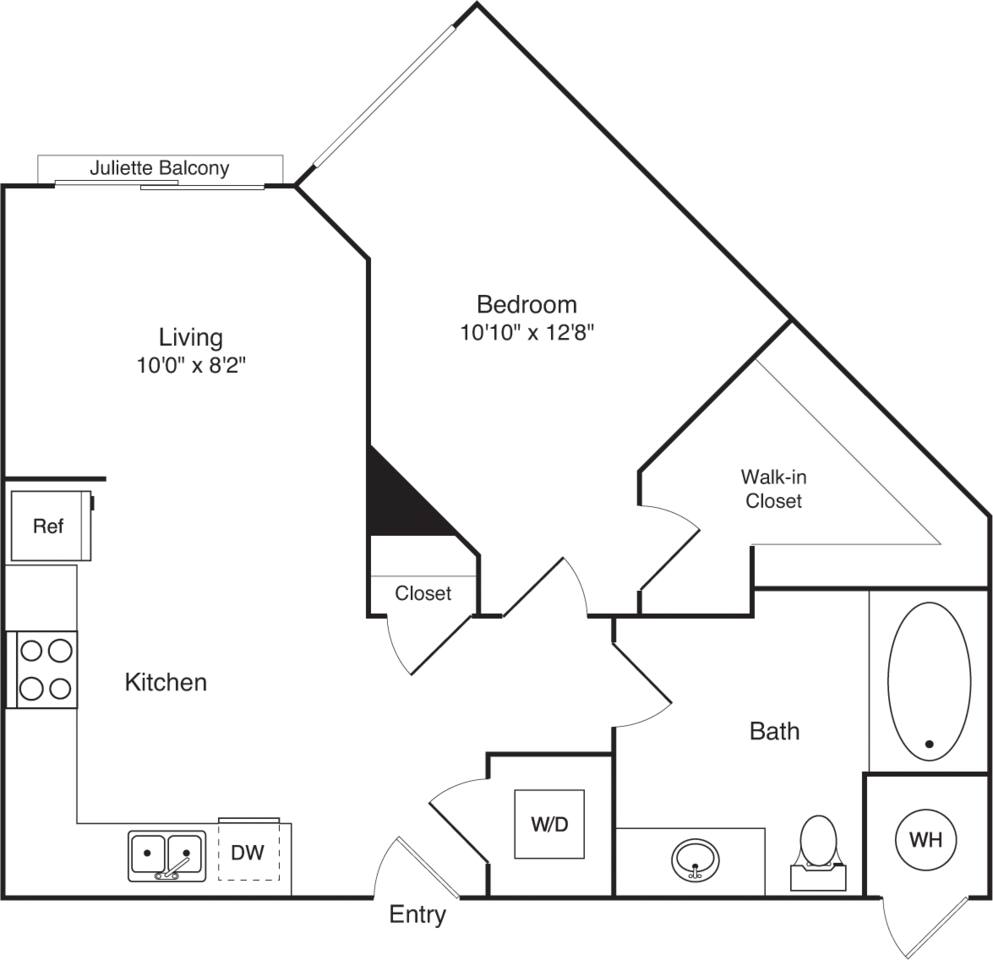 Floorplan diagram for 1B, showing 1 bedroom